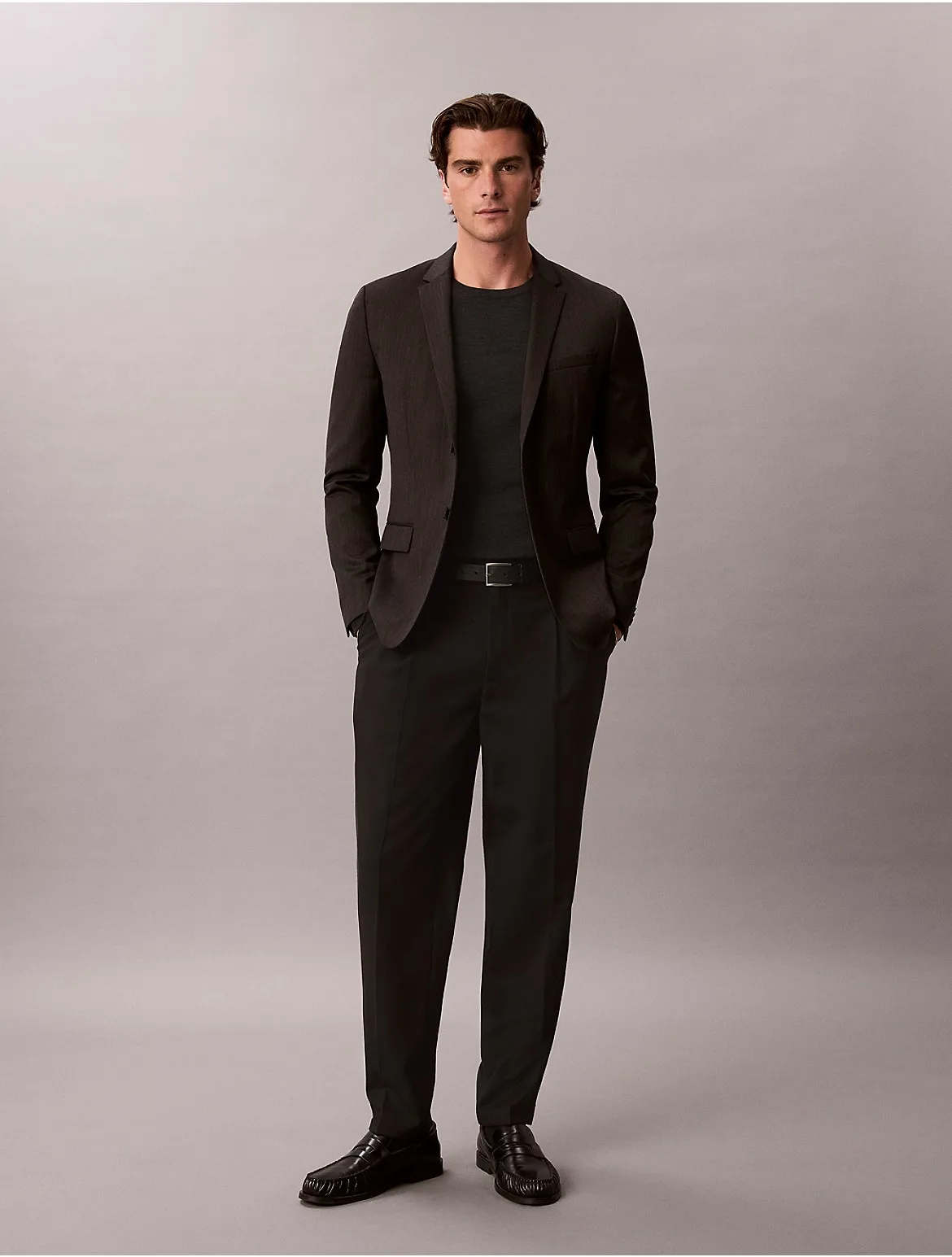 Tapered Pleated Wool Blend Pants by Calvin Klein