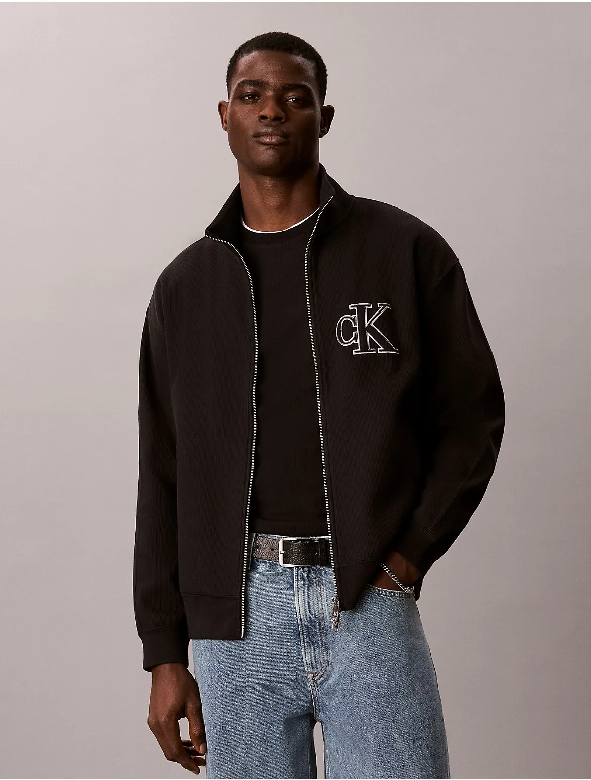 Double Knit Monogram Zip Jacket