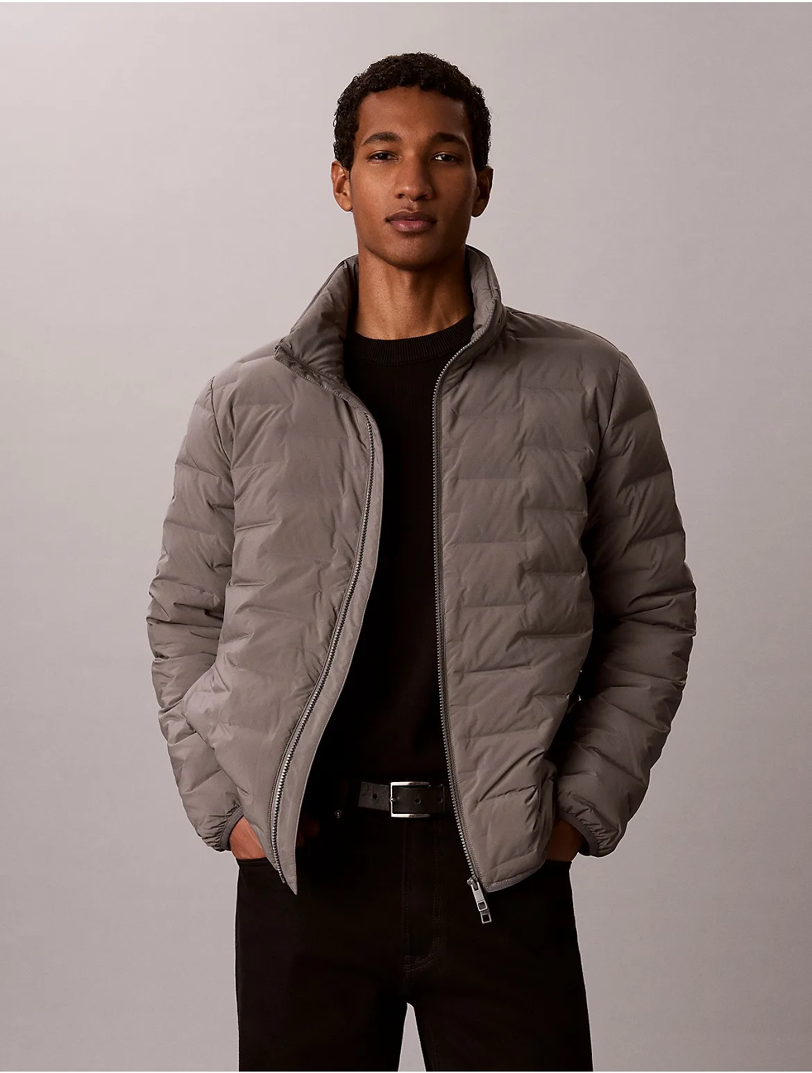 Quilted Mock Neck Down Puffer Jacket by Calvin Klein