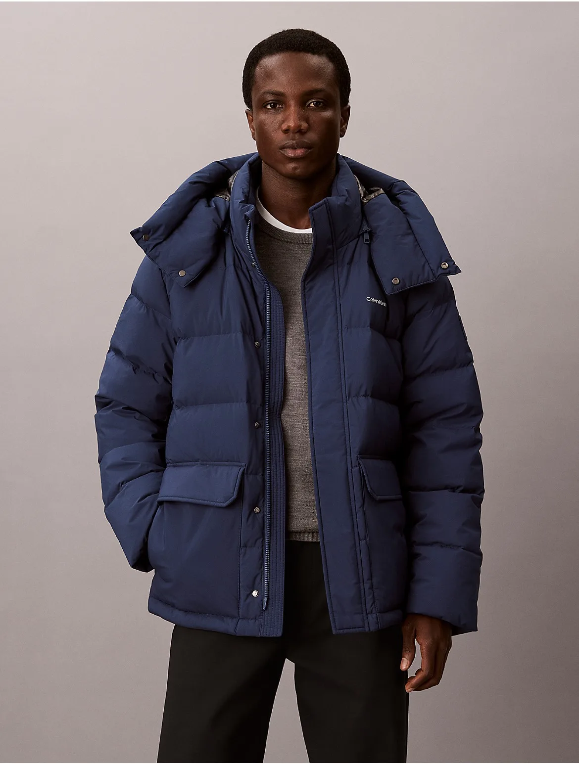 Matte Hooded Down Puffer Jacket by Calvin Klein