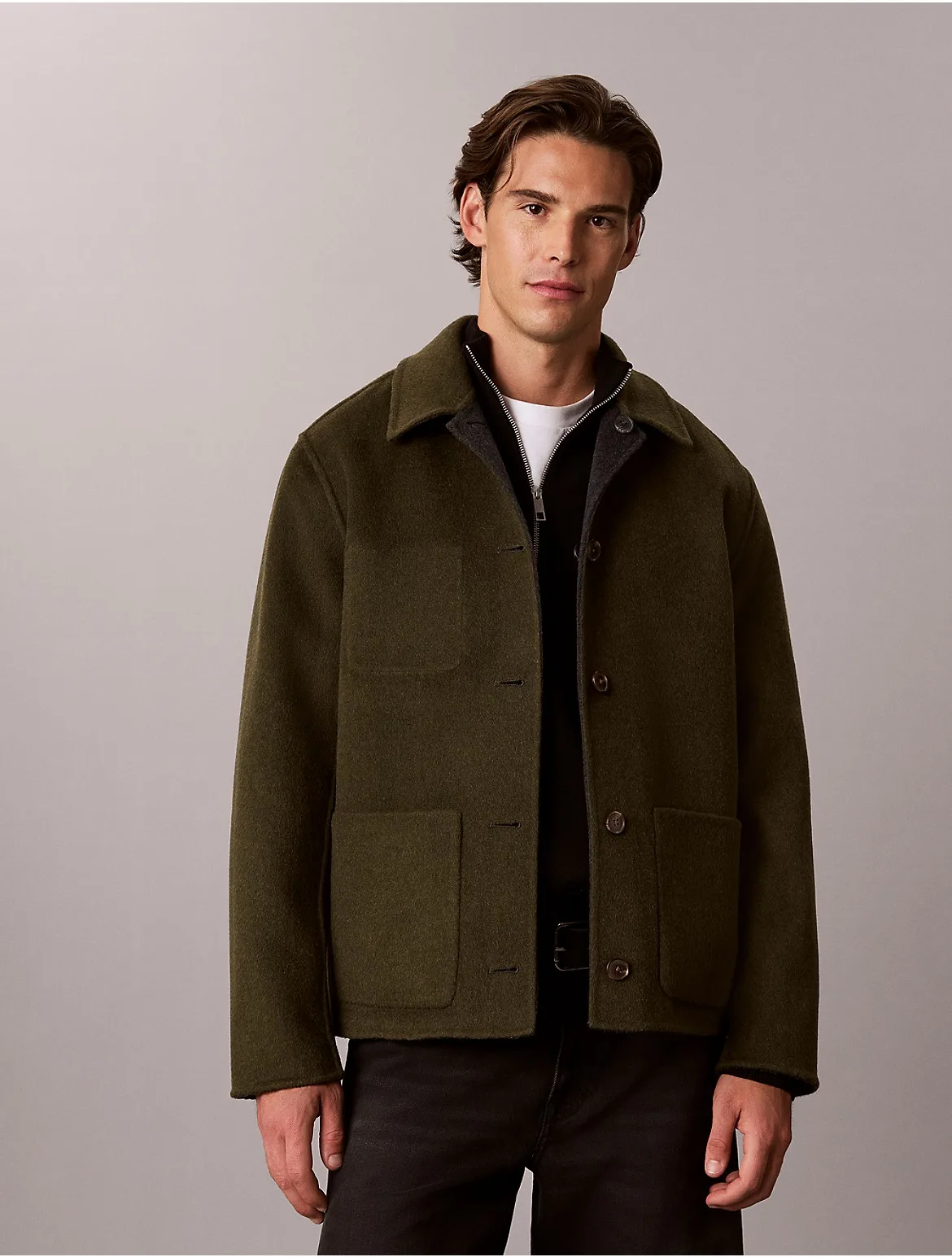 Double-Faced Wool Blend Reversible Chore Jacket by Calvin Klein
