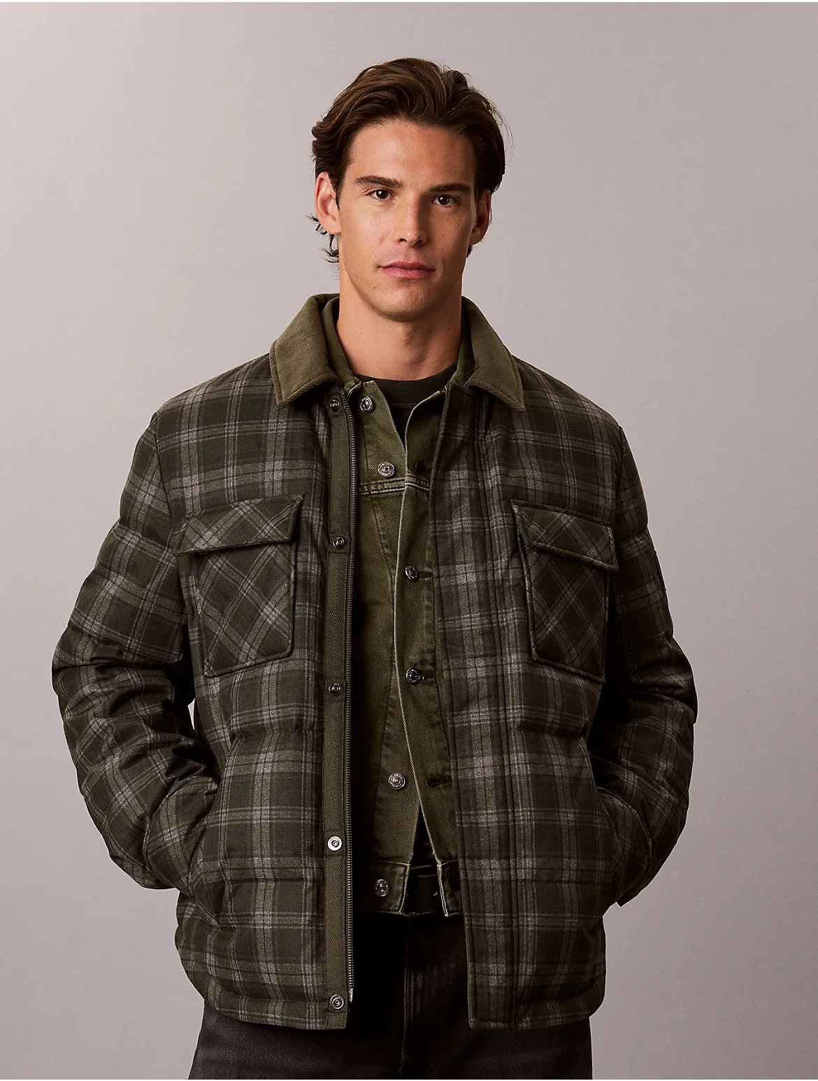 Printed Plaid Down Puffer Jacket by Calvin Klein Jeans