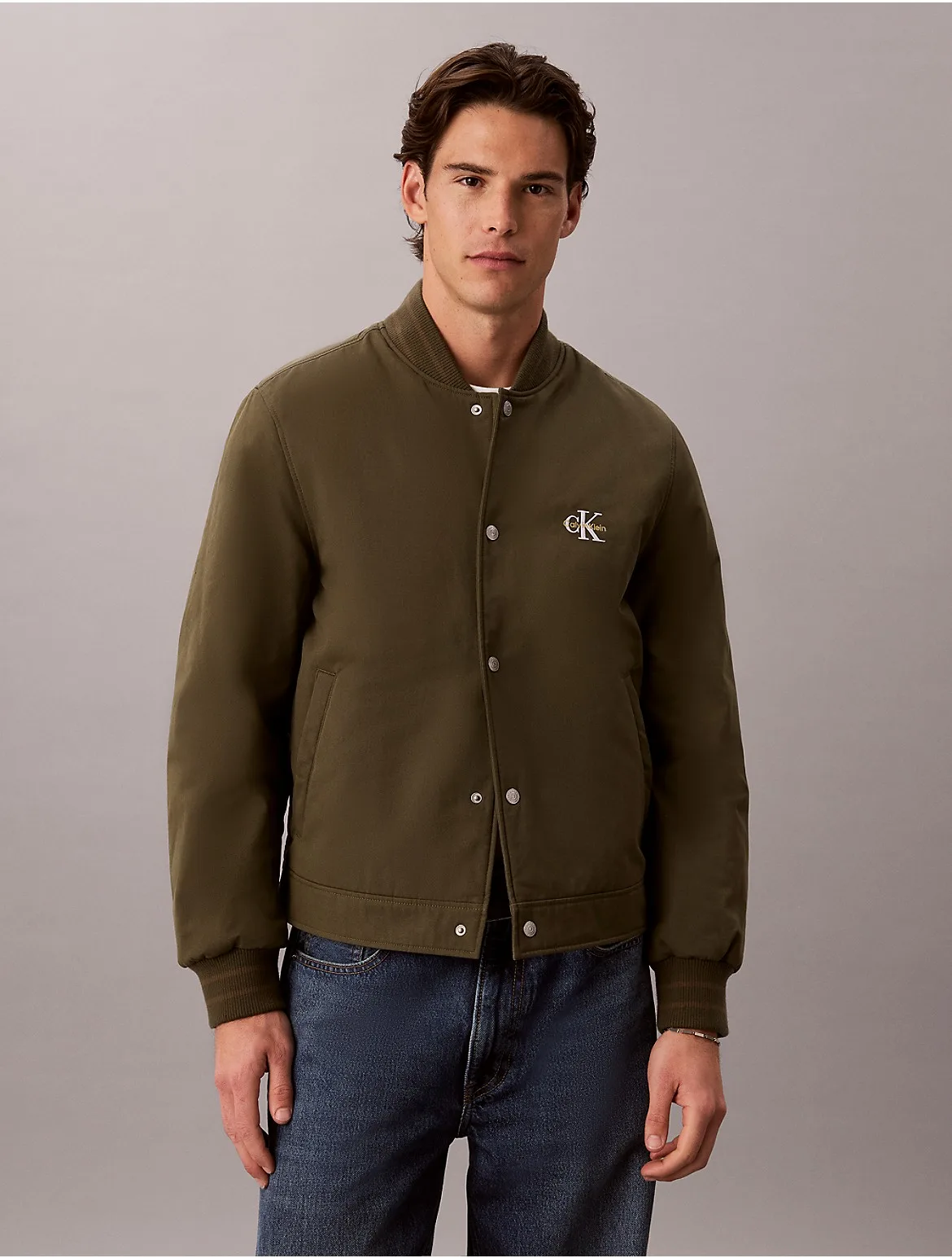 Mixed Media Varsity Bomber Jacket by Calvin Klein Jeans