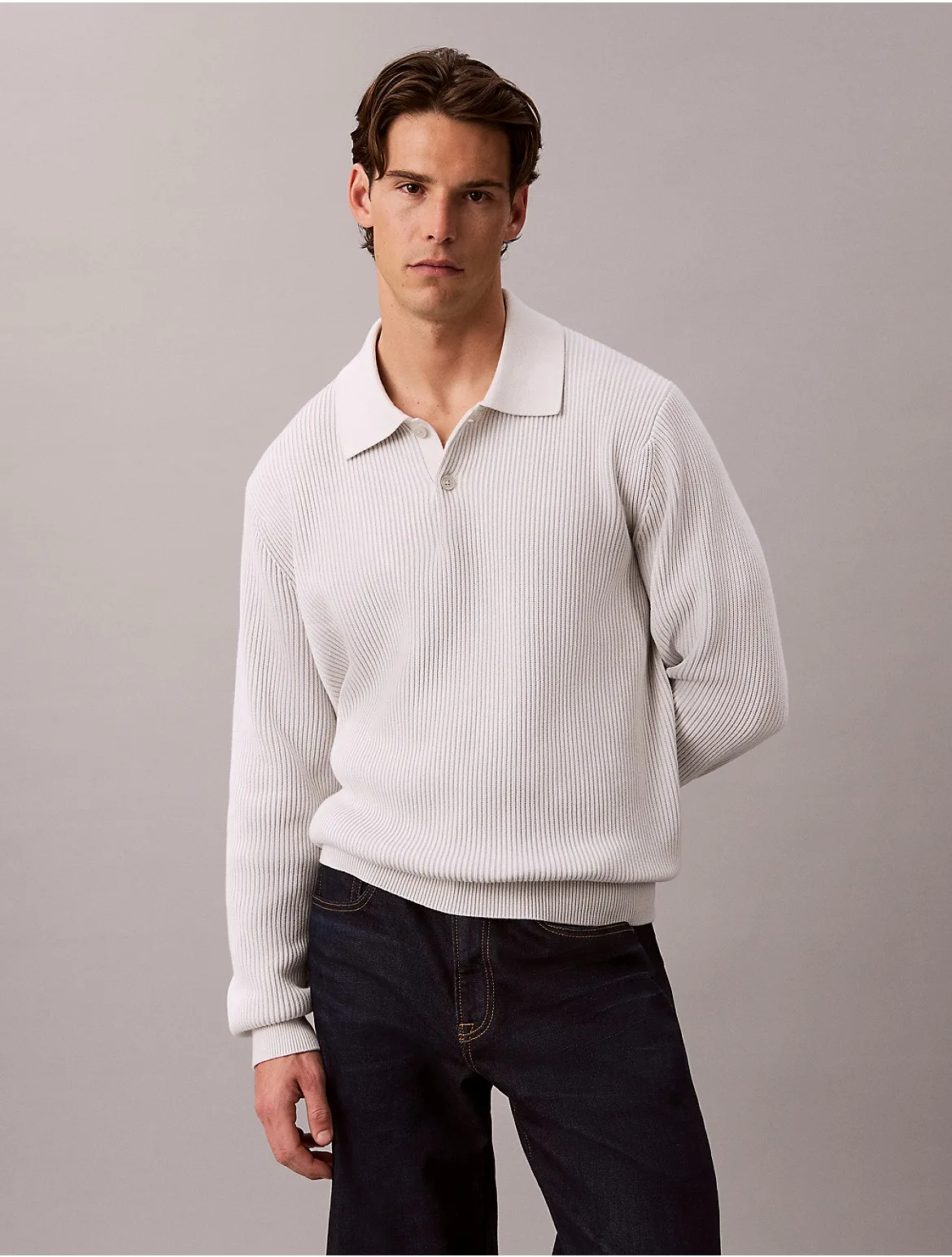 Cotton Relaxed Polo Sweater by Calvin Klein