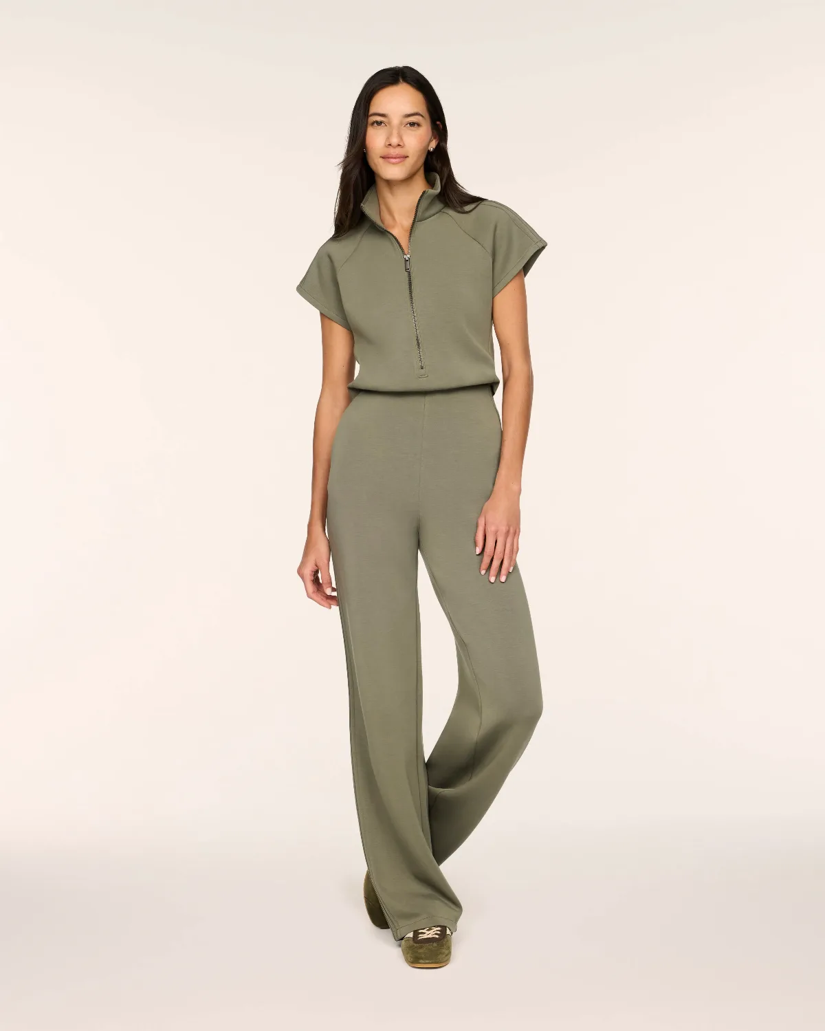 AirEssentials Pintuck Half Zip Top Jumpsuit by SPANX