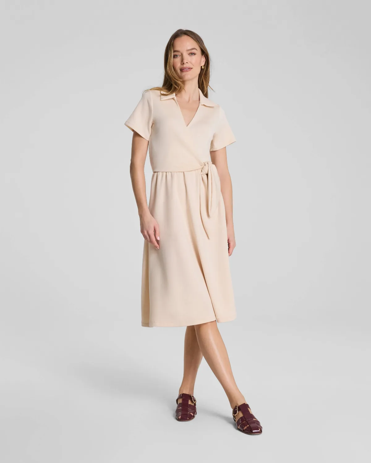 AirEssentials Collared Tie-Waist Midi Dress
