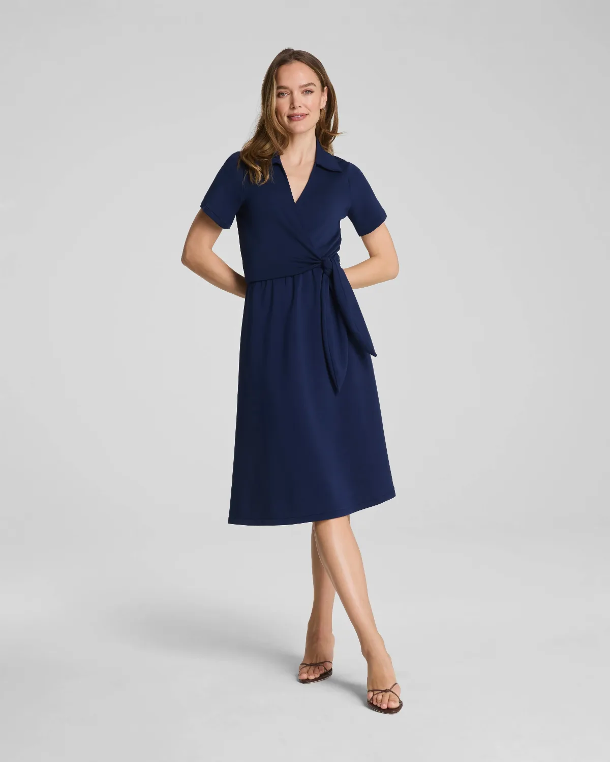 AirEssentials Collared Tie-Waist Midi Dress