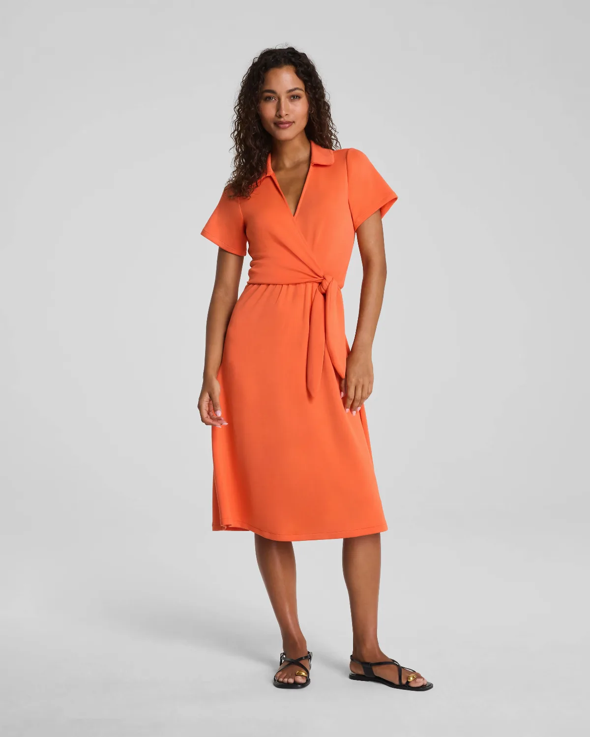 AirEssentials Collared Tie-Waist Midi Dress