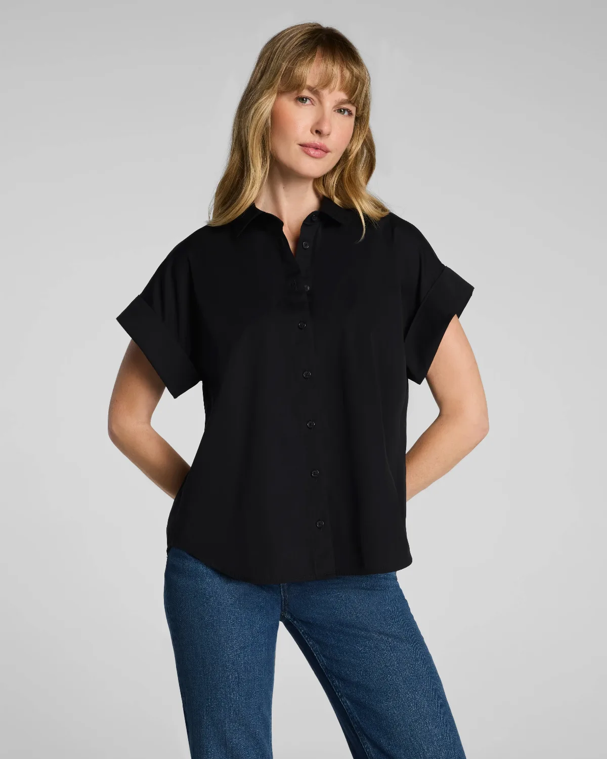 Poplin Oversized Short Sleeve Button Down in Frosted Moss/Classic White Stripe