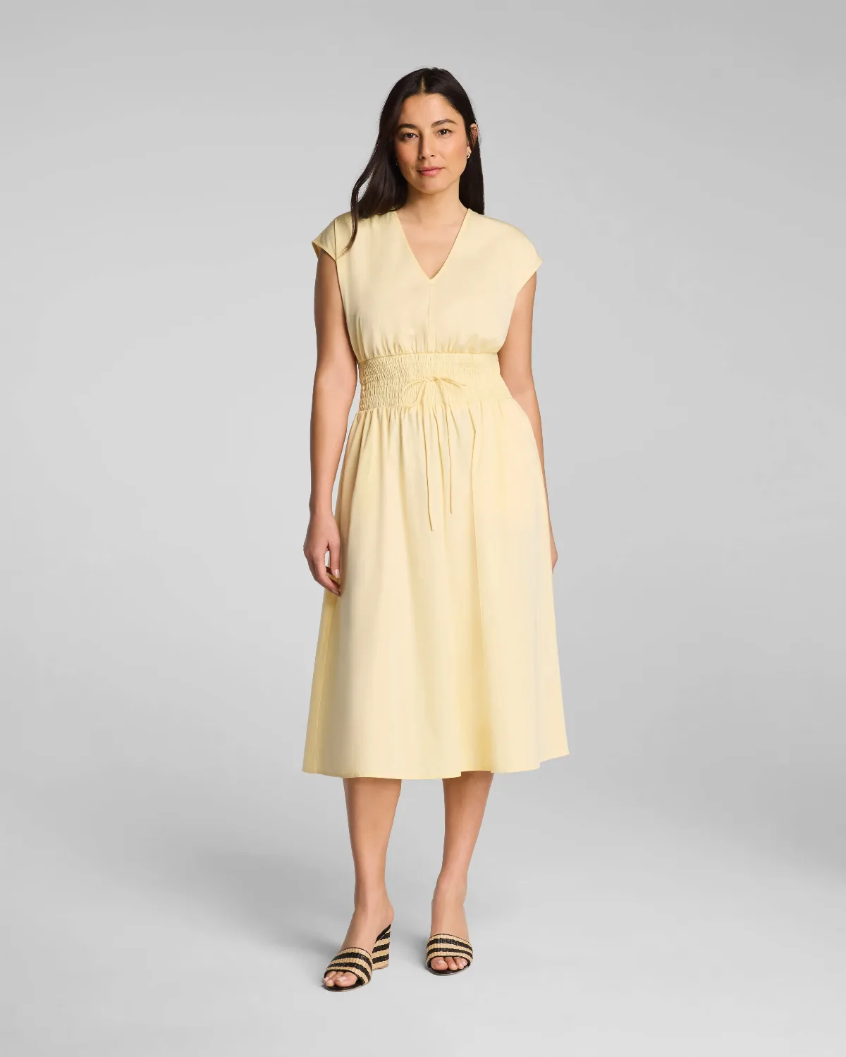 Poplin V-Neck Smocked Midi Dress by SPANX