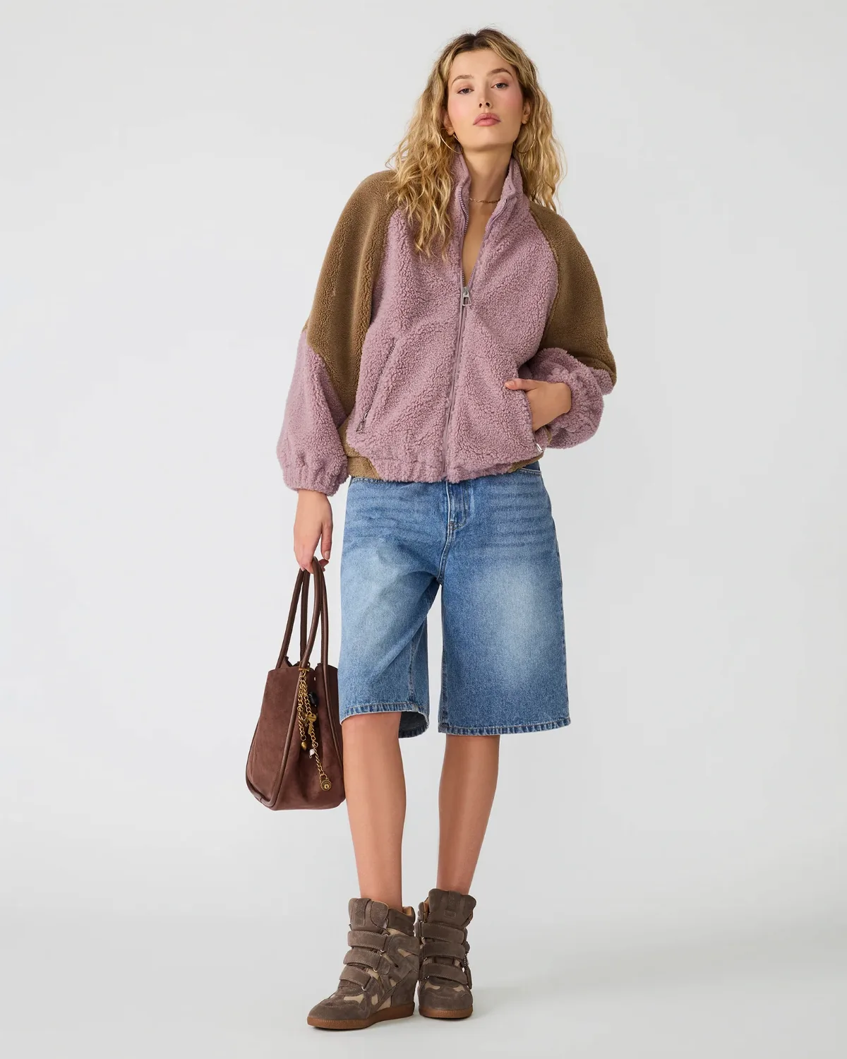 Nina Sherpa Long Sleeve Jacket - Polyester by Steve Madden