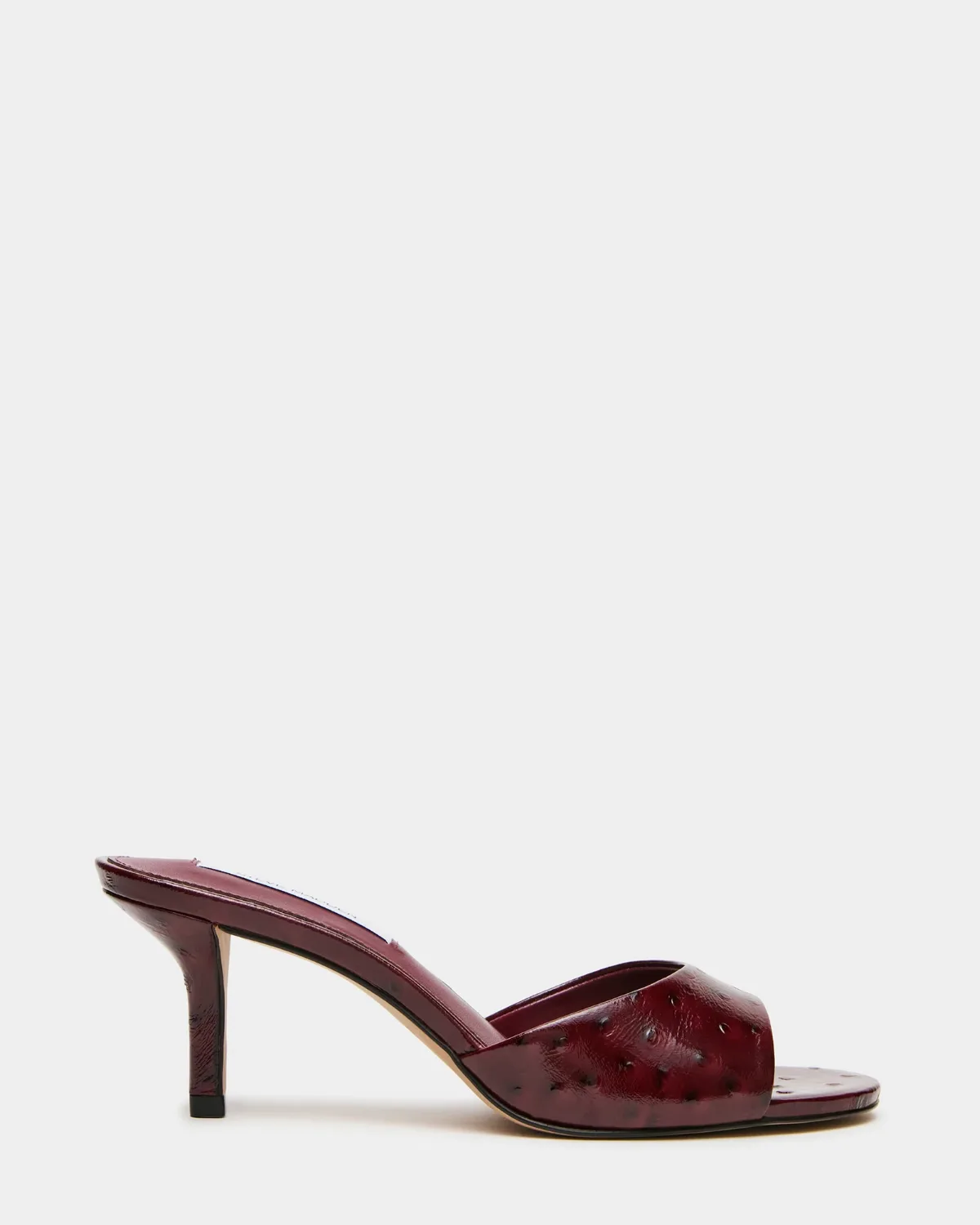 Kendrix Ostrich Dark Cherry Leather Mule Heels by Steve Madden