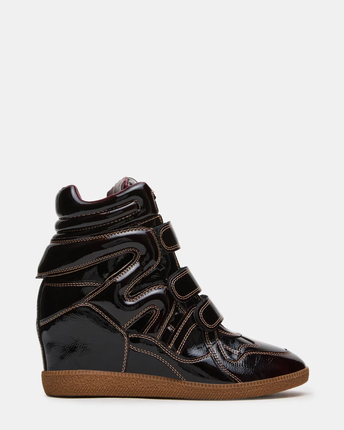 Mavis Dark Cherry Patent Wedge Sneakers - Leather by Steve Madden