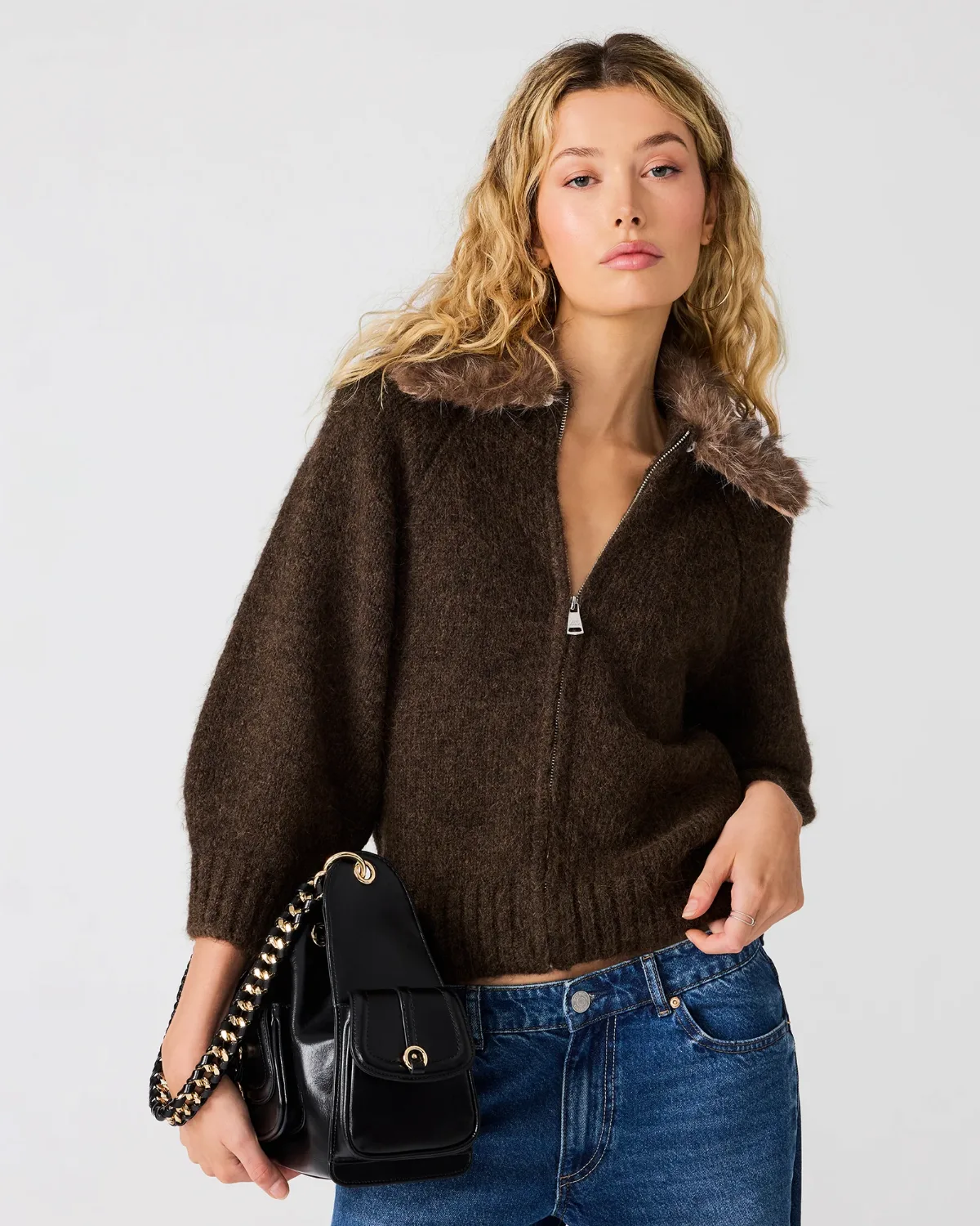 Odessa Sweater Long Sleeve Faux Fur Tops - Polyester/Elastane/Nylon by Steve Madden
