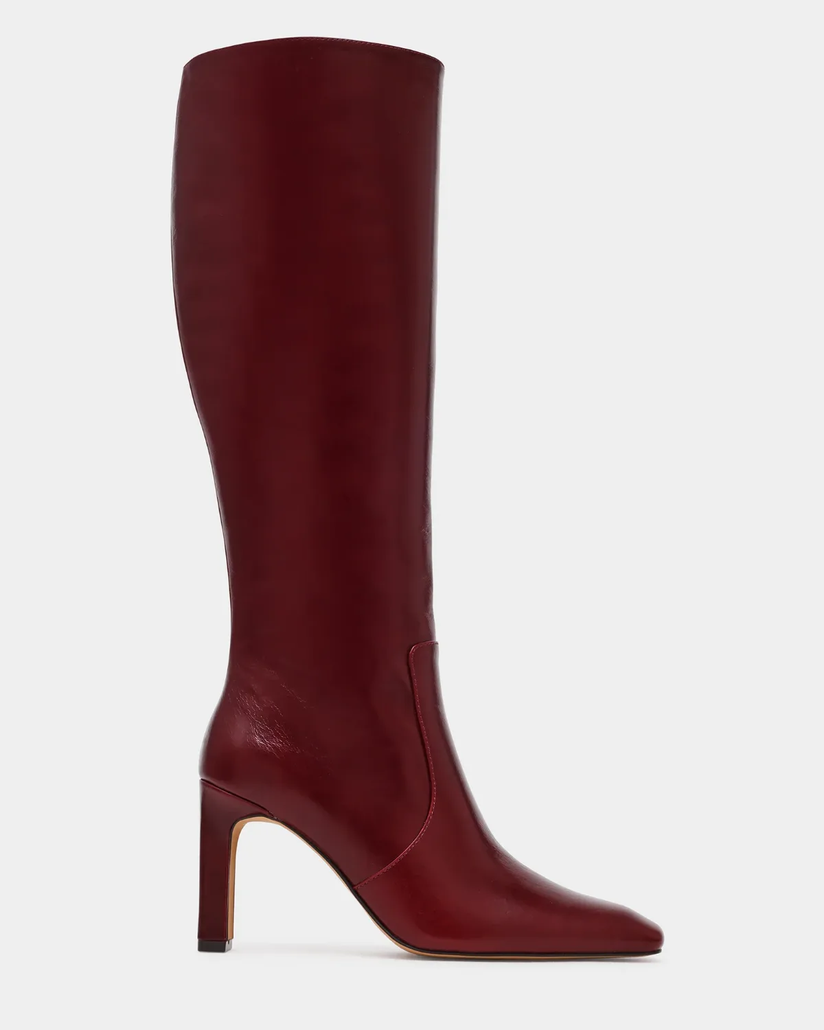 Lovelies Dark Cherry Leather Block Heel Boots by Steve Madden