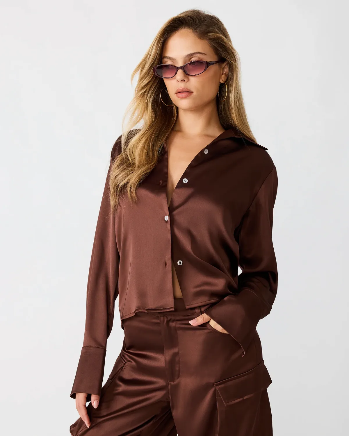 Mare Top Long Sleeve Button Up Tops - Polyester by Steve Madden