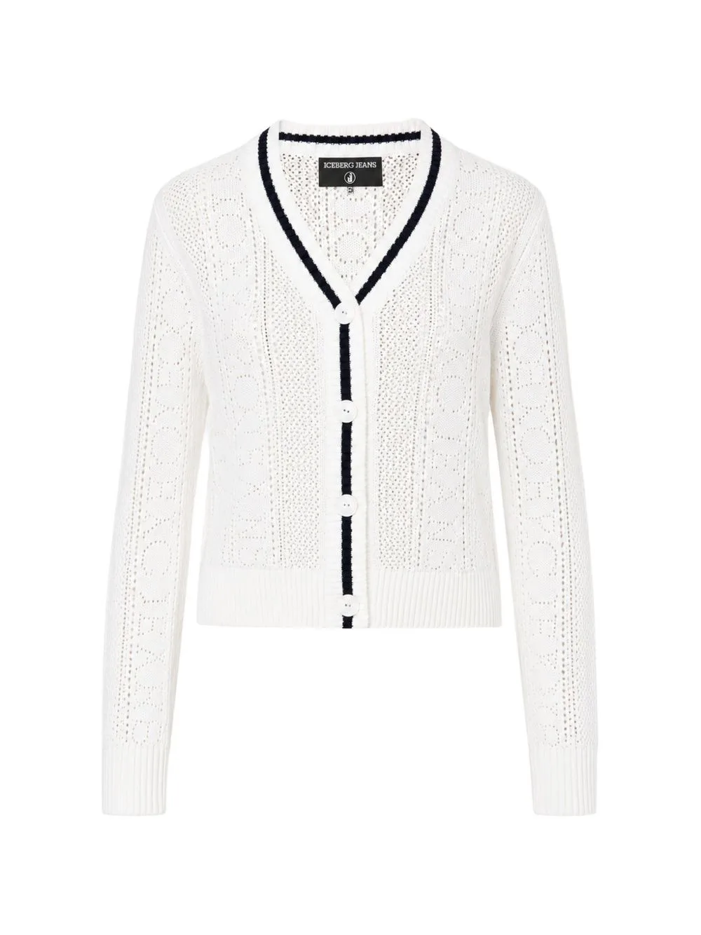 Logo-Pointelle V-Neck Cardigan by Iceberg