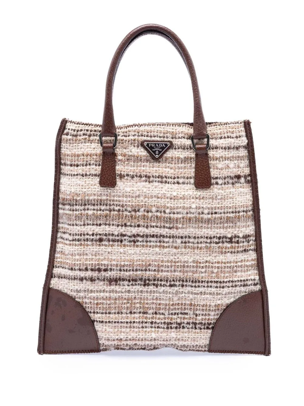 2000-2013 Vitello Trimmed Tweed Flat Tote Bag by Prada Pre-Owned