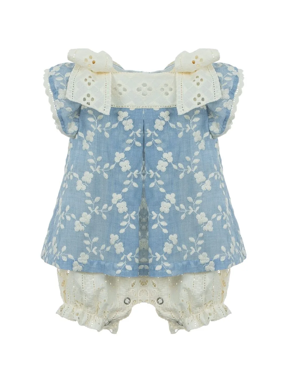 Floral-Embroidery Babygrow Set by Lapin House