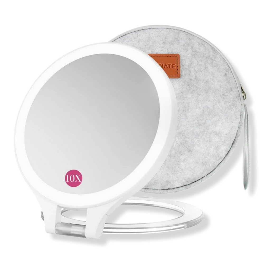 2-Sided Magnifying Mirror with 3 Color Lights and Travel Bag by FASCINATE
