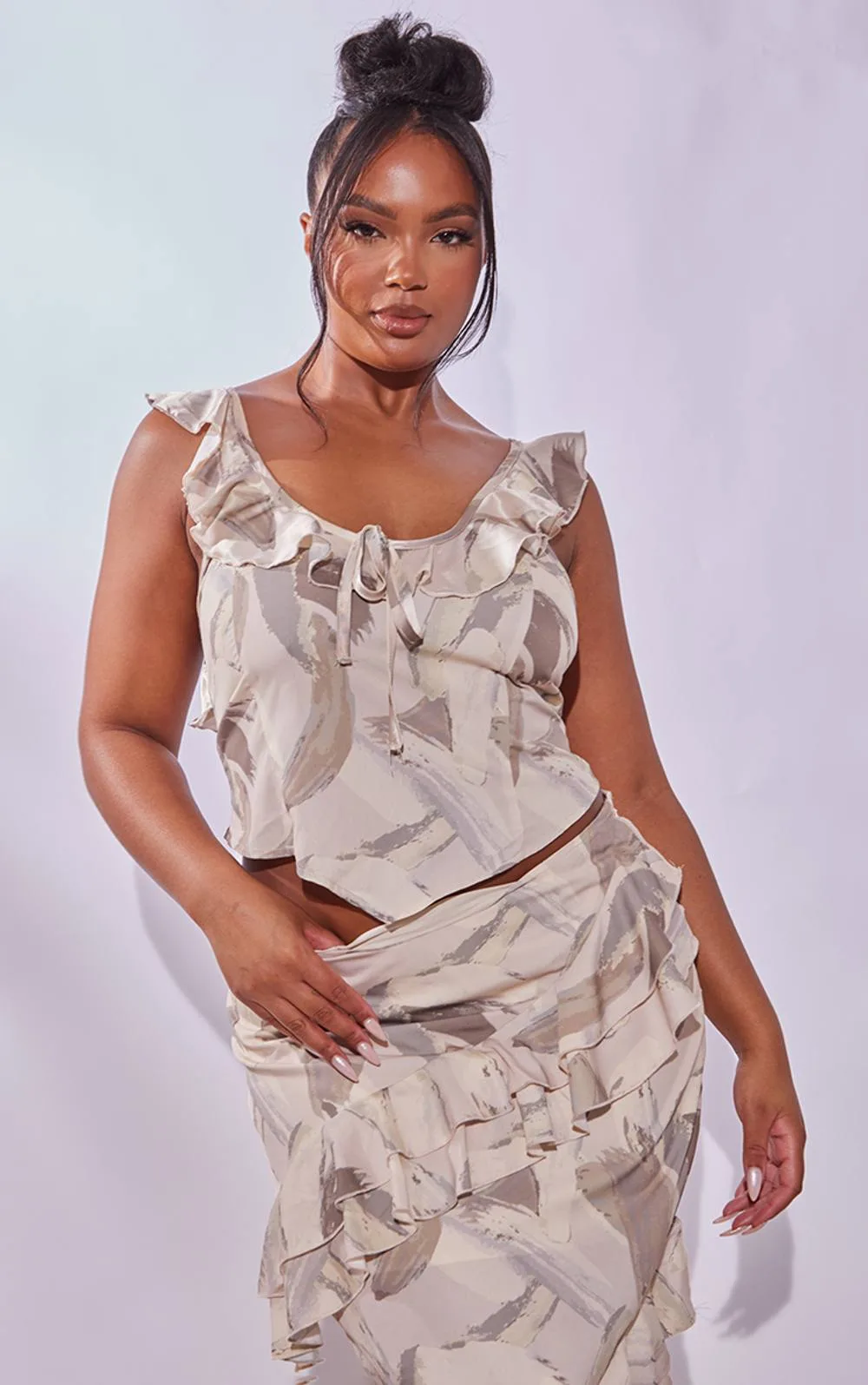 Mark Printed Ruffle Scoop Neck Top