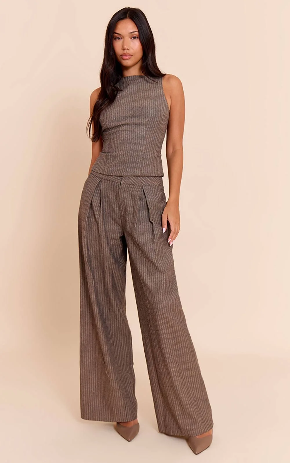 Herringbone Tailored Woven Wide Leg Trousers Co-Ord by PrettyLittleThing