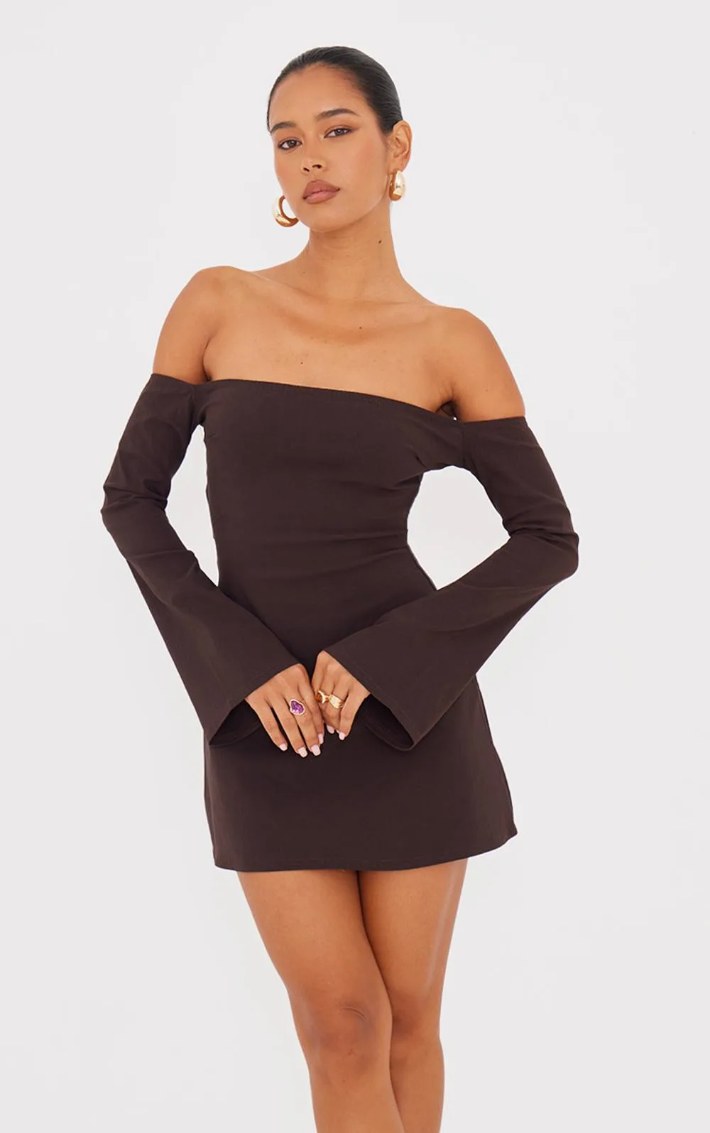 Bardot Flared Sleeve Shift Dress by PrettyLittleThing