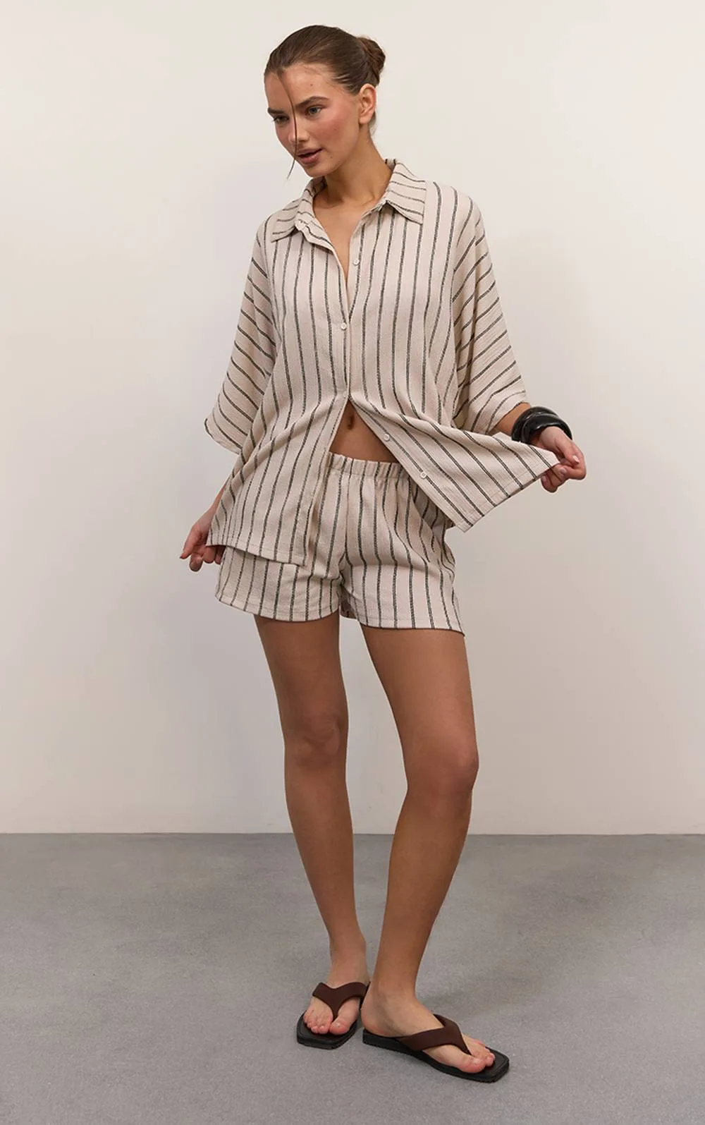 Textured Stripe Short Co-Ord by PrettyLittleThing