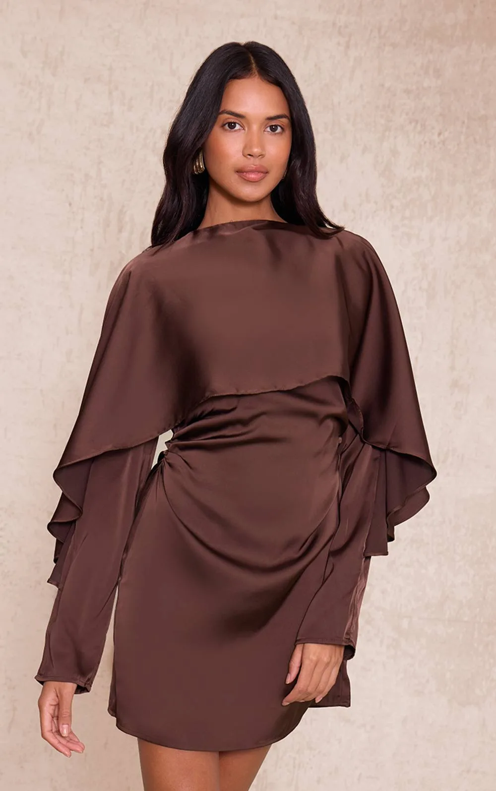 Satin Overlay Cape Detail Bodycon Dress by PrettyLittleThing