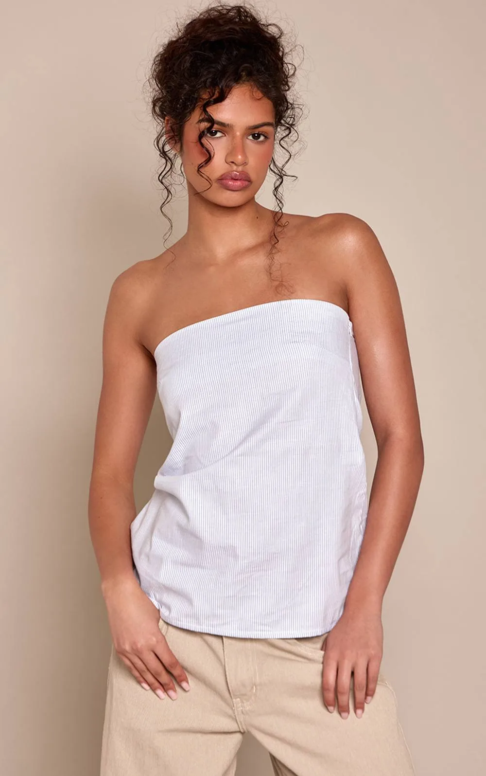 Woven Striped Bandeau Longline Top