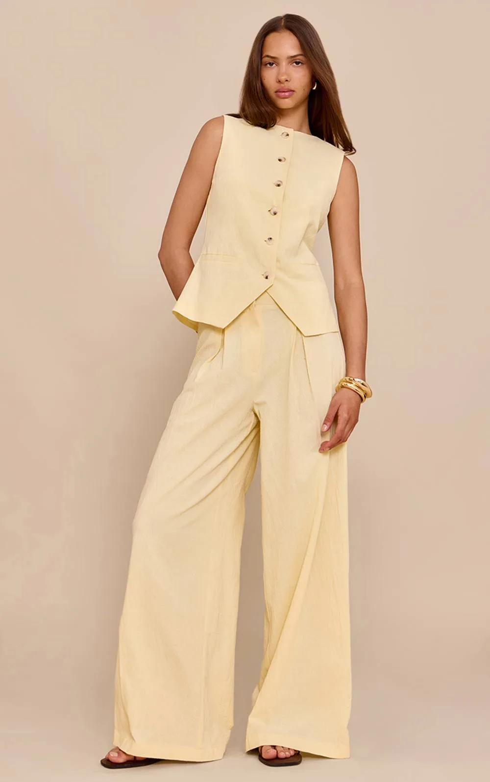 Linen Look Wide Leg Pleated Trousers Co-Ord by PrettyLittleThing