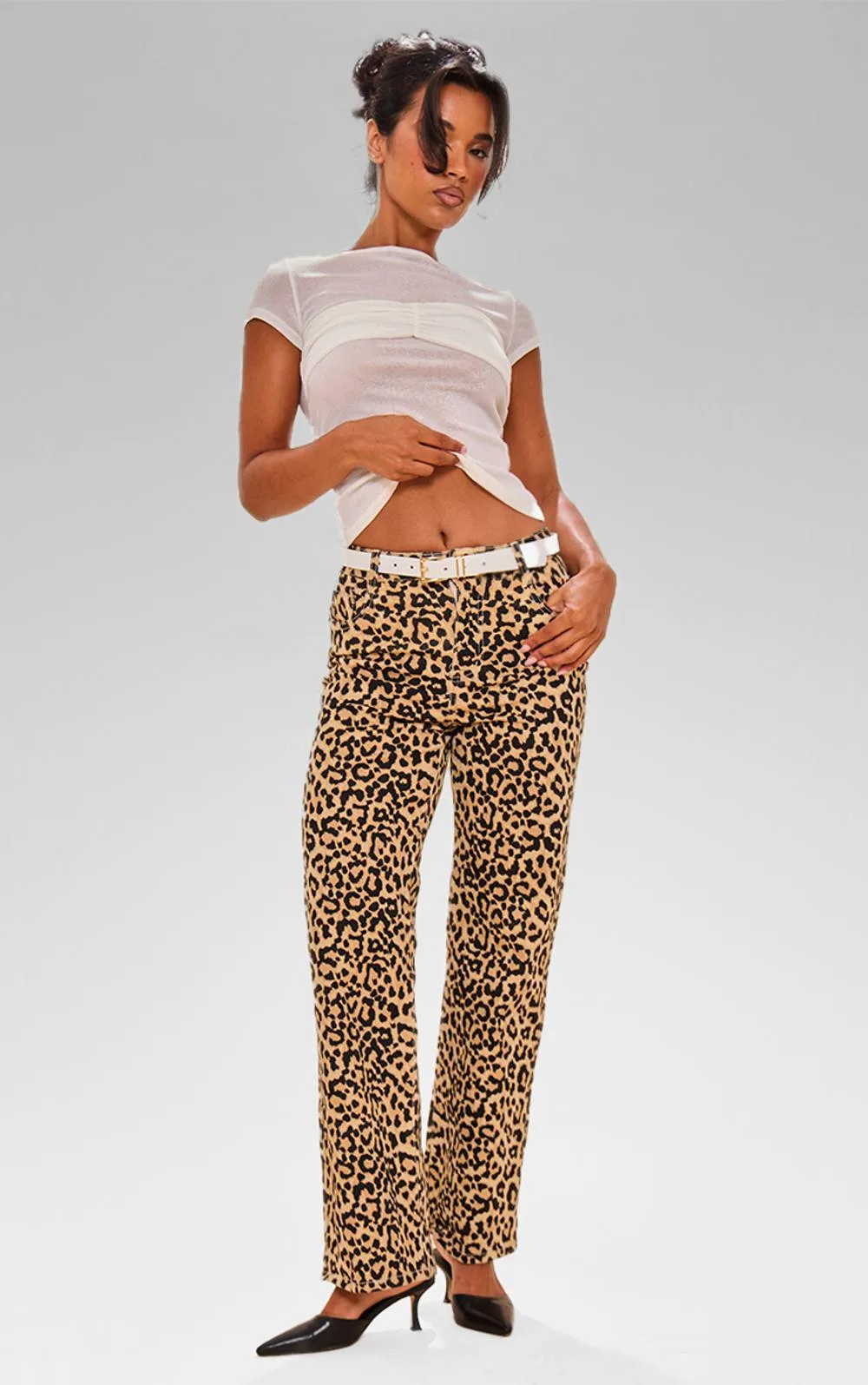 Leopard Print Straight Leg Jeans by PrettyLittleThing