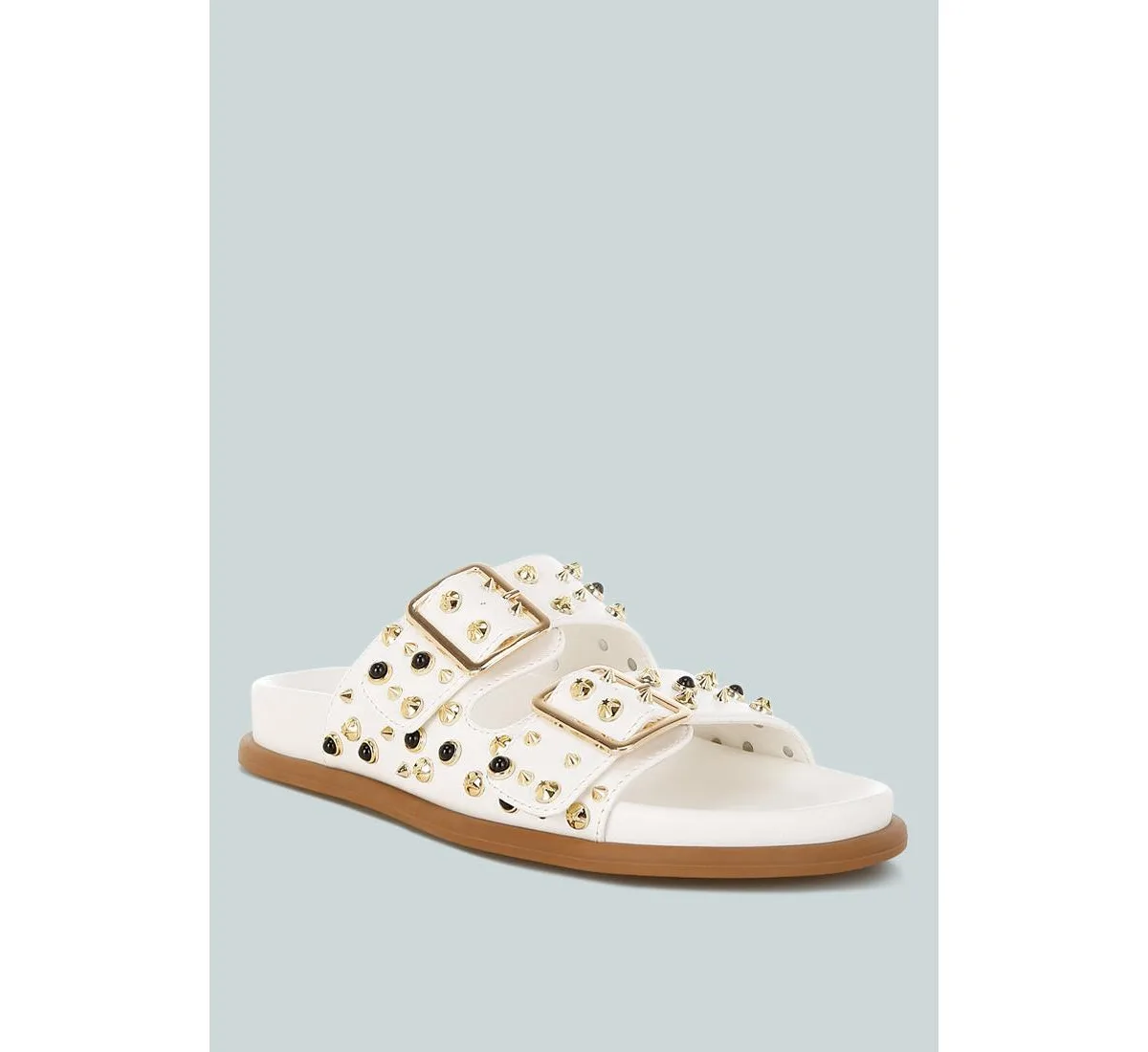 Jayata Metallic Stud Embellished Sliders by London Rag
