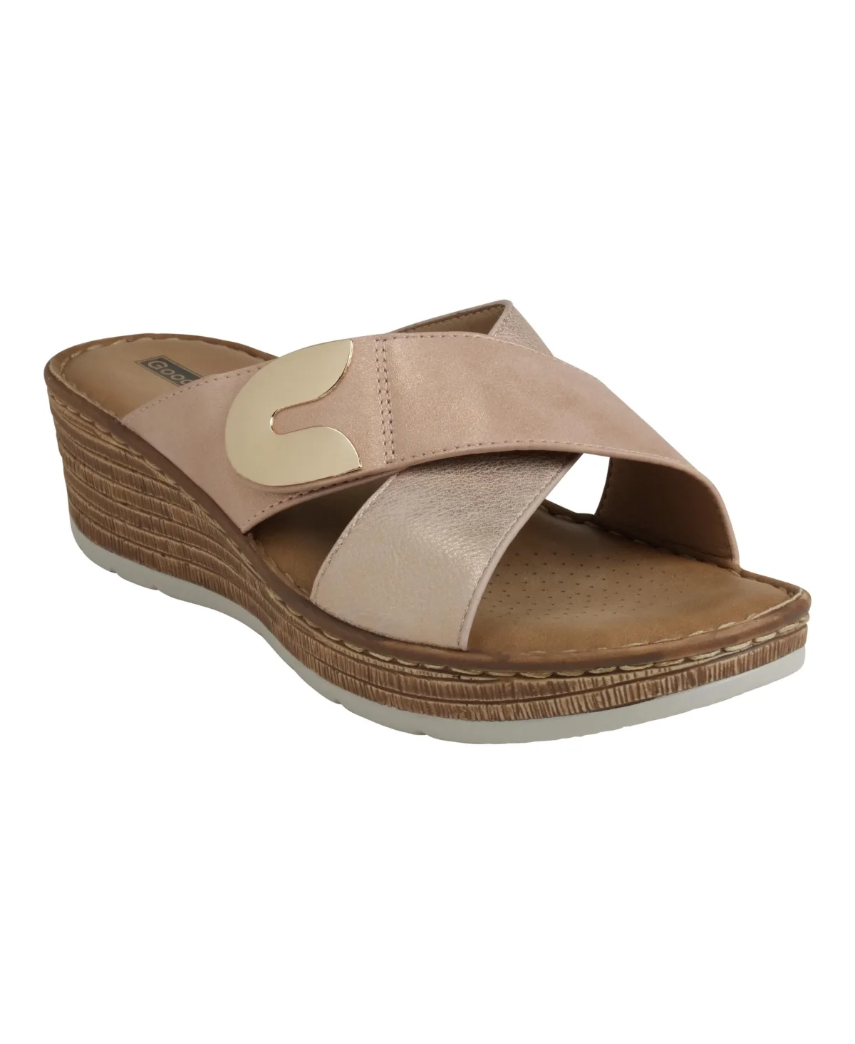 Demi Cross Strap Hardware Slip-On Wedge Sandals by Gc Shoes