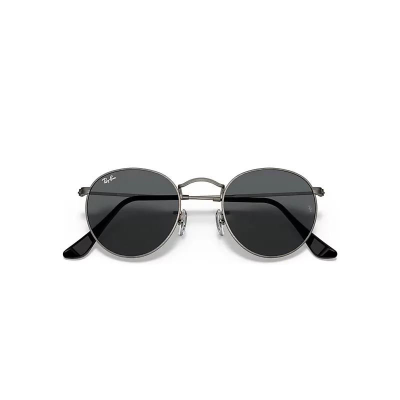 Round Metal Antiqued Sunglasses Antique Gunmetal Frame Grey Lenses by Ray-Ban