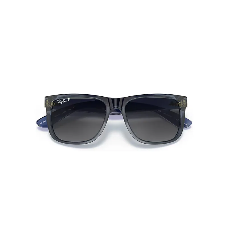 Justin Classic Sunglasses Transparent Blue Frame Grey Lenses Polarized by Ray-Ban