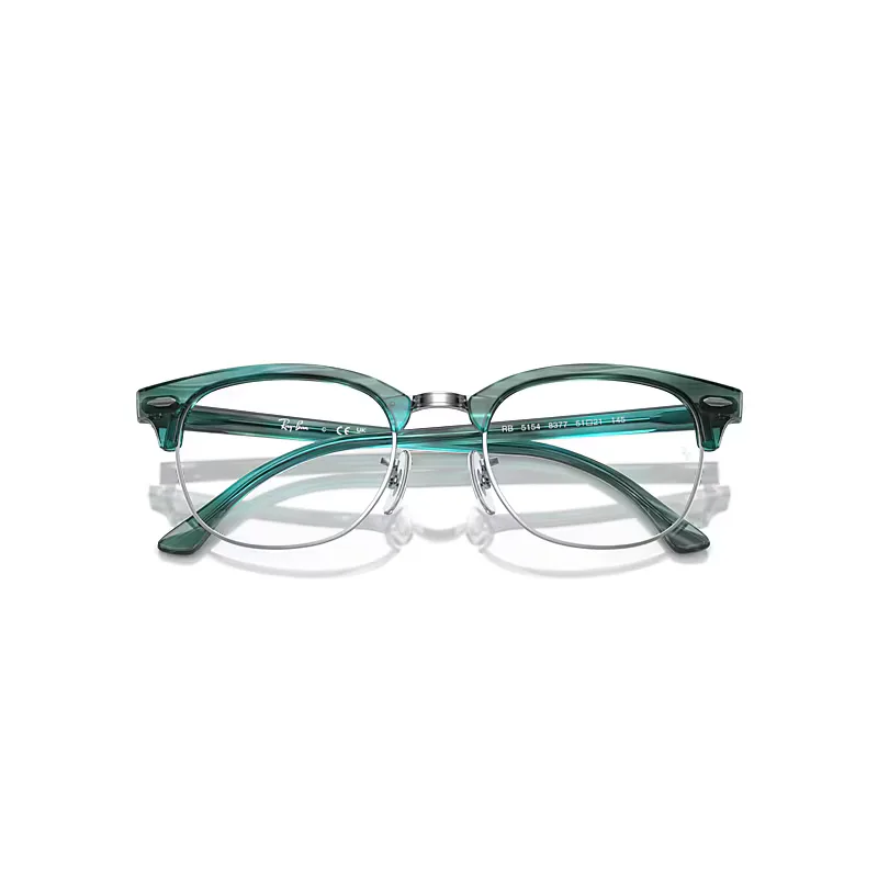 Clubmaster Optics Eyeglasses Striped Green Frame Clear Lenses Polarized by Ray-Ban