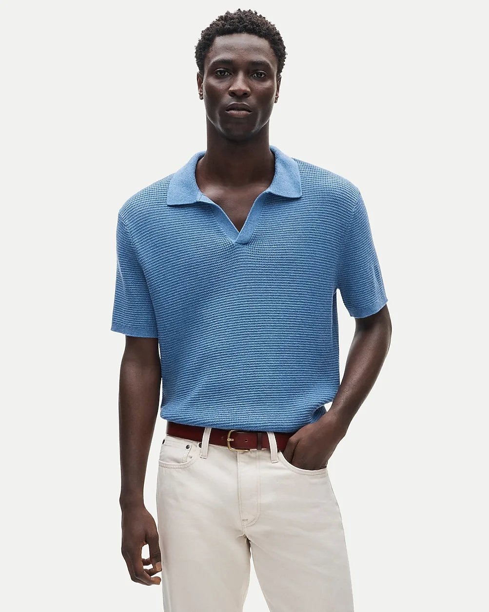 Short-Sleeve Cotton Waffle-Knit Johnny-Collar Sweater-Polo by J.Crew
