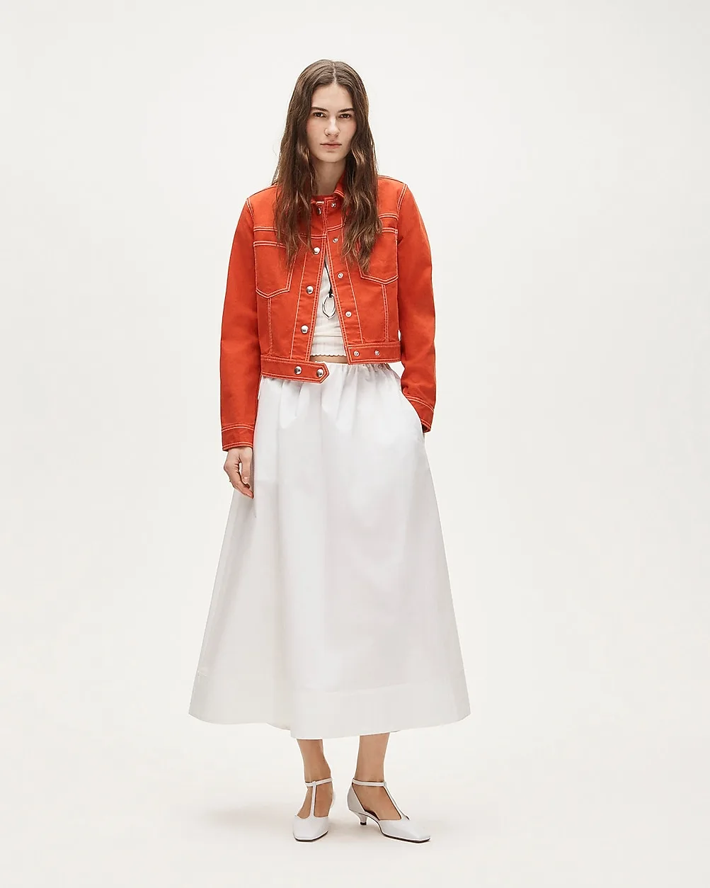 Pull-On Midi Skirt in Cotton Poplin by J.Crew