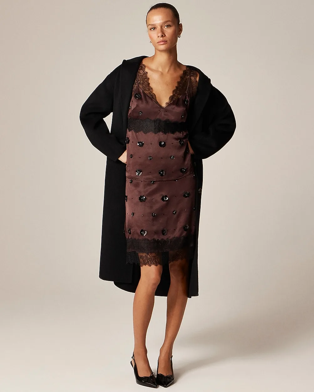Collection Embellished Lace-Trim Mini Skirt in Luster Charmeuse by J.Crew