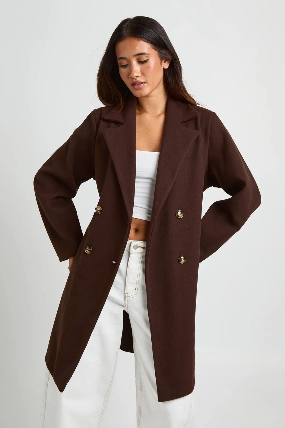 Belted Double Breasted Wool Look Coat by boohoo
