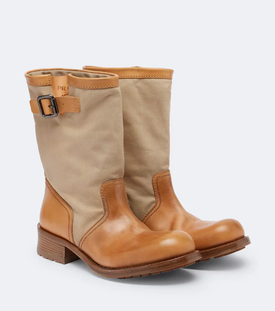 Bottines En Cuir Et Toile by Prada