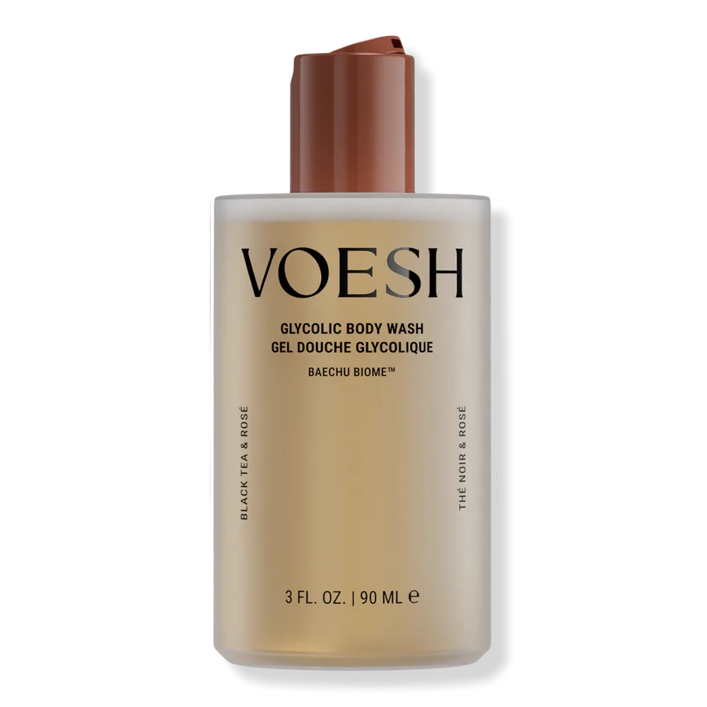Mini Exfoliating Glycolic Acid Body Wash for Soft Glowing Skin - Black Tea & Rose by VOESH