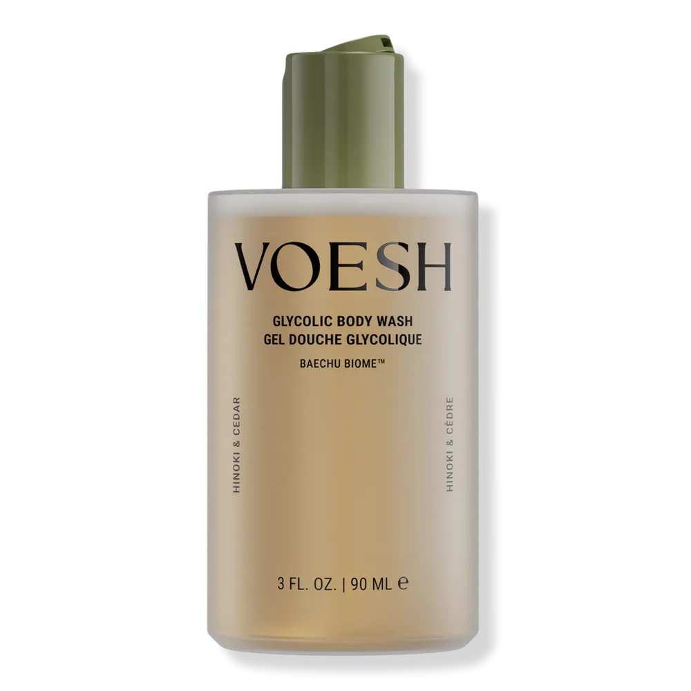 Mini Exfoliating Glycolic Acid Body Wash for Soft Glowing Skin - Hinoki & Cedar by VOESH