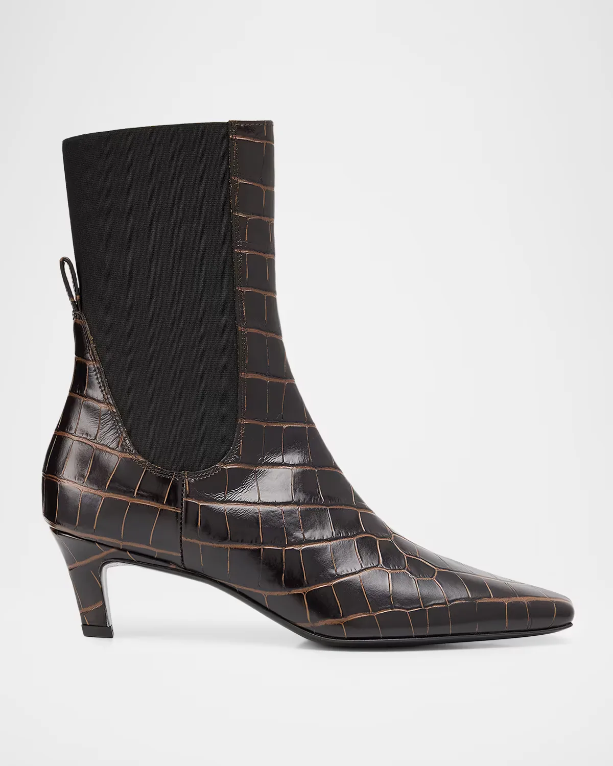 The Mid Heel Croc-Embossed Leather Ankle Booties by Toteme