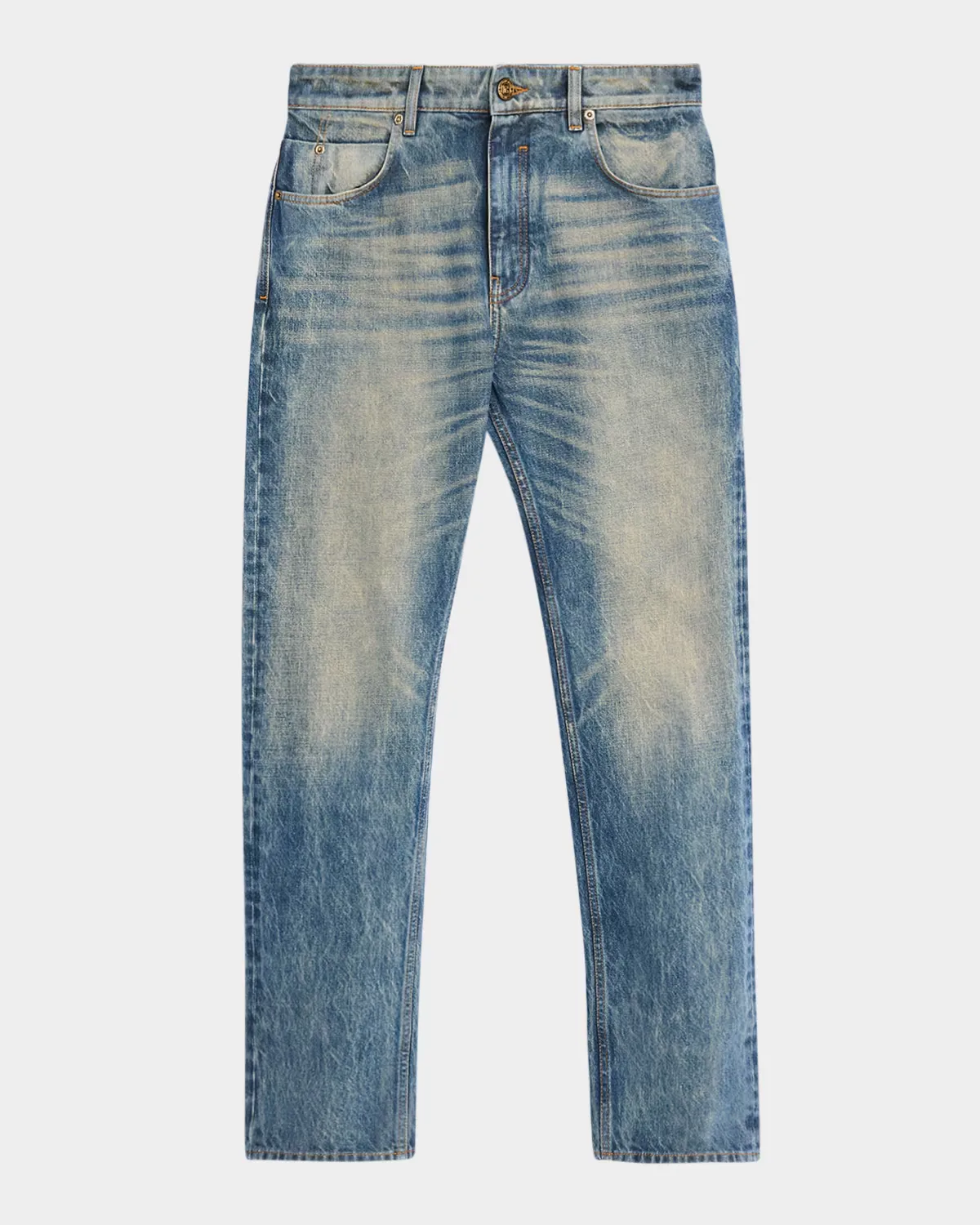 Slim Straight Leg Faded Denim Jeans
