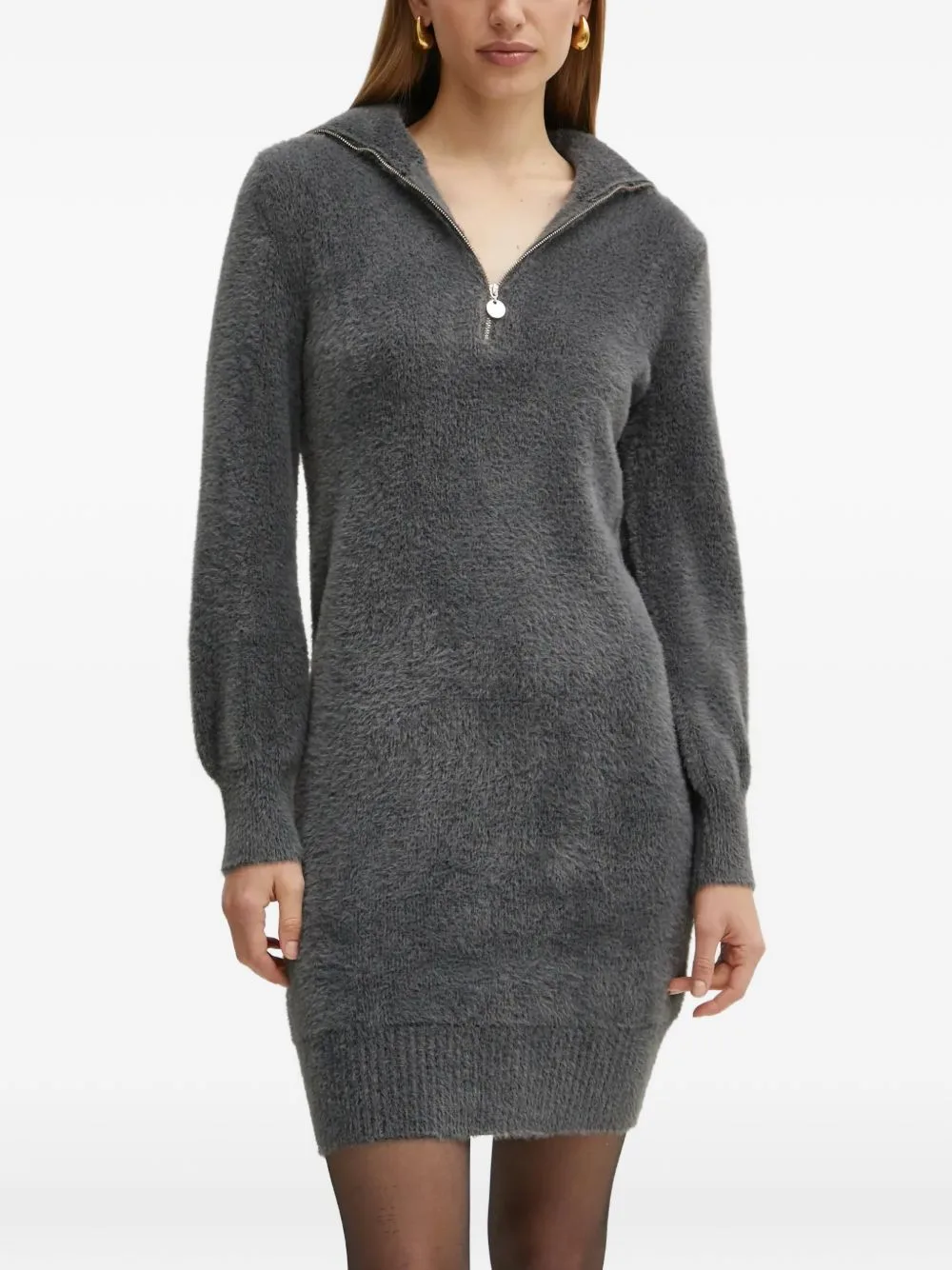 Quarter-Zip Fuzzy-Knit Mini Dress by Morgan