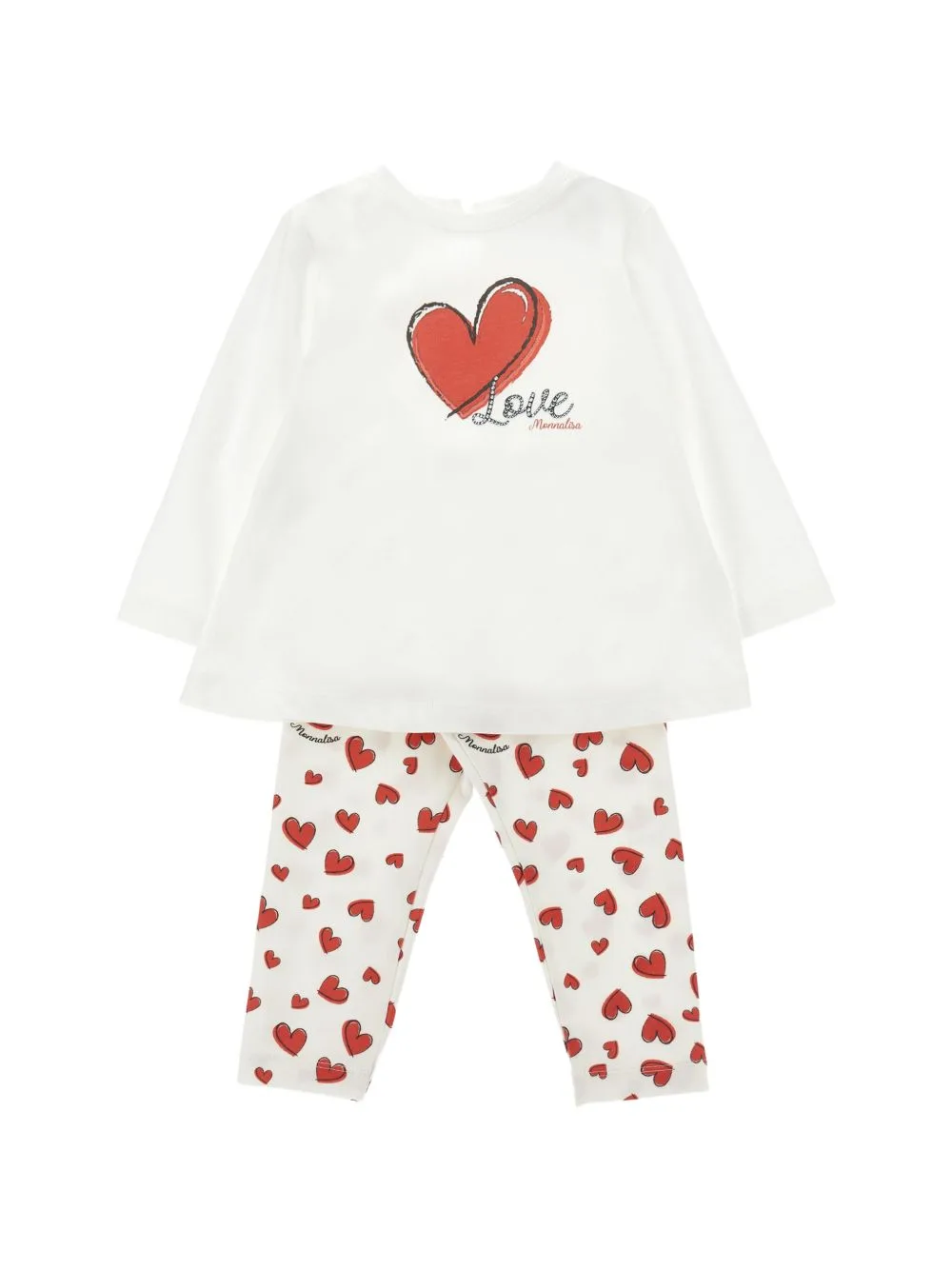 Heart-Print Rhinestone-Embellished Track Pants by Monnalisa