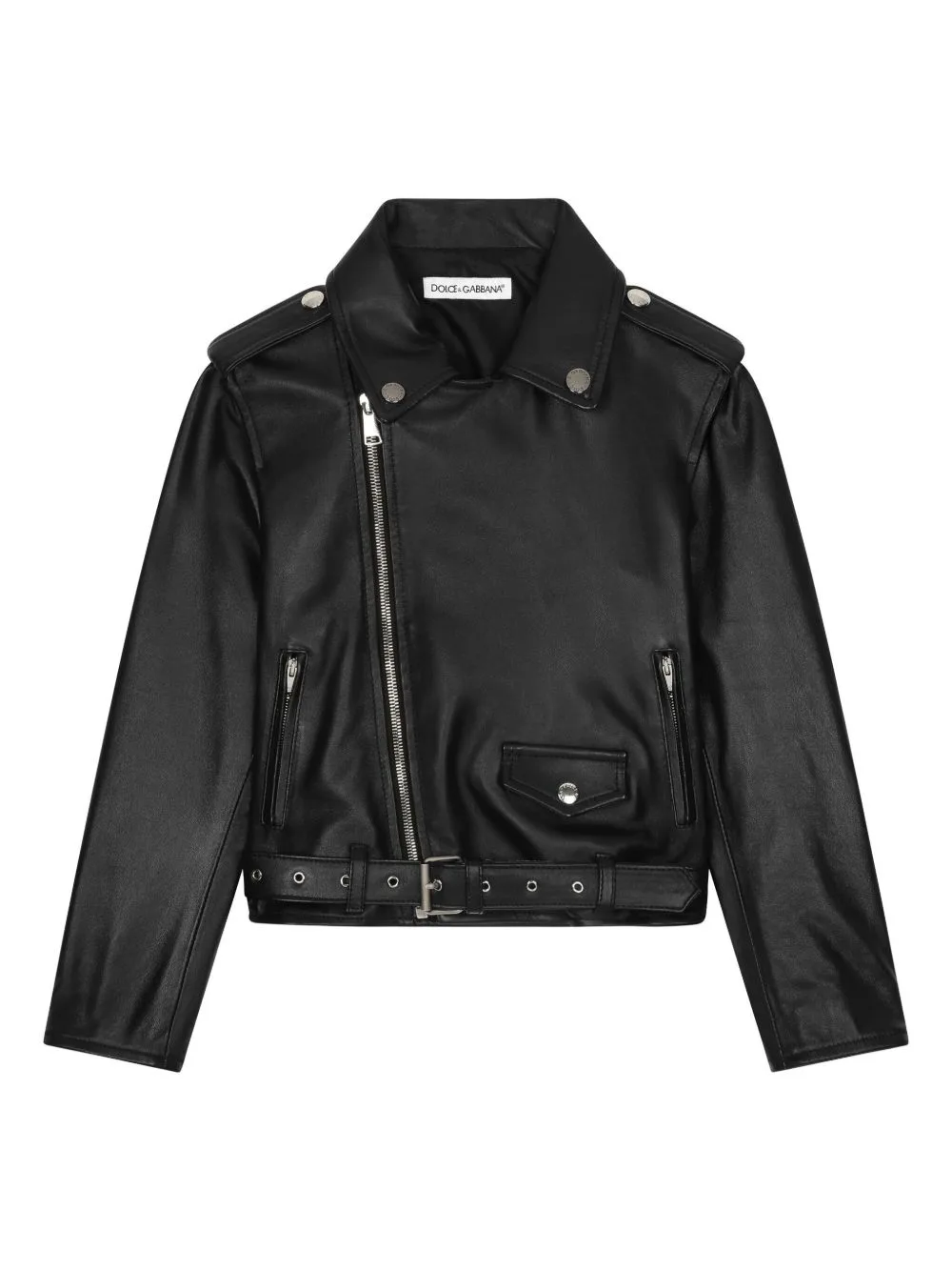 Leather Biker Jacket by Dolce & Gabbana Kids