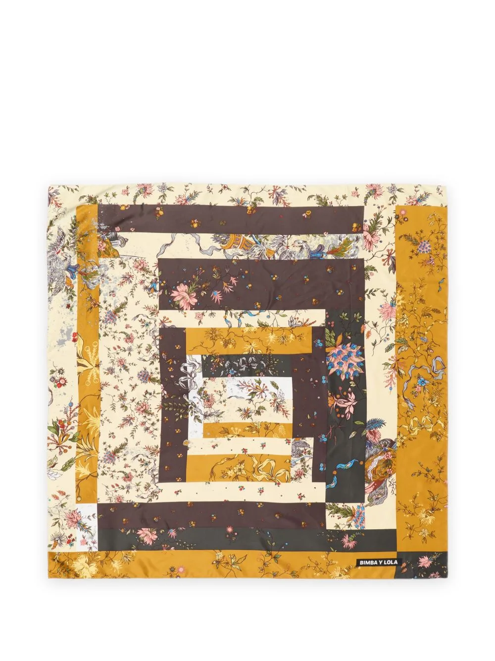 Ocher Romantic Flowers Patchwork Scarf by BIMBA Y LOLA